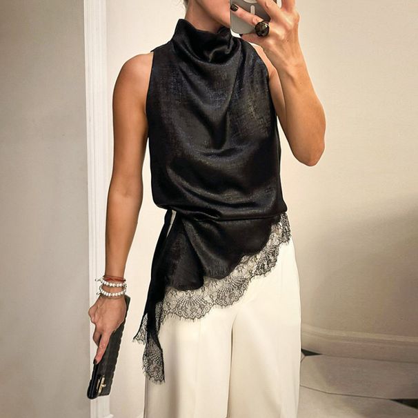 2026 New Fashion Sexy Sleeveless Vest Temperament Lace Edged Top_ecoleips.com