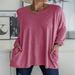 Women's Casual Long Sleeve T-Shirt Round Neck Pocket Detail Solid Color Spring/Summer New American Style_ecoleips.com