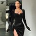 Women's Clothing Fashion Autumn And Winter New Style Temperament Slim Sexy Busty High Waist Gloves Velvet Dress Dress_ecoleips.com