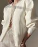 Short Sleeveless Pearl-Trimmed Knit Cardigan – 3D Textured Open-Front Sweater (Black/White, S-XL)_ecoleips.com
