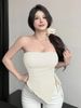 Sexy Ribbed Solid Color Bandeau Top with Tie Waist European And American Style Fashionable And Versatile Sweet Women's Top_ecoleips.com