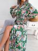 Women's Clothing Spring And Summer Retro Flower Lapel Tie Shirt Dress_ecoleips.com