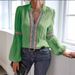 Women's Clothing Women's V Neck Top Lace Trim Lantern Sleeve Solid Color Fashion For Formal & Casual For Women_ecoleips.com