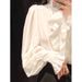 Women's Clothing 2025 Spring New Design Unique French Retro Ruffled Stand Collar White Long Sleeve Shirt Top_ecoleips.com