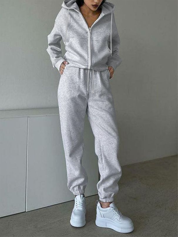 Cozy Fleece-Lined Hoodie And Jogger Set For Women - Casual Loungewear Two Piece Outfit Effortless Casual Style_ecoleips.com
