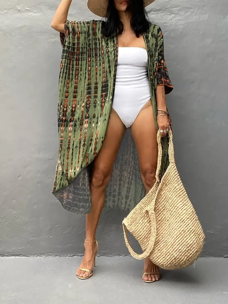 Rayon Tie Dyed Sunscreen Cardigan Beach Holiday Dress Bikini Outer Cover Swimsuit Female Sunscreen Clothing Cross Border 5D69_ecoleips.com