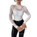 Women's Slim Fit Long Sleeved Top Lace Trimmed Back Zipper Style Autumn Winter New_ecoleips.com