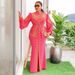 Elegant Plus Size Evening Dress With High Slit Sparkling Rhinestones Long Sleeve Tailored Bridesmaid Gown For Wedding Party(L-3XL)_ecoleips.com