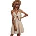 Voya Women's Beach Vacation Dress With Tied Bow, Cotton And Linen Suspender Dress, Short Skirt_ecoleips.com