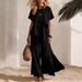 Summer Fashion Women's Casual Top And Wide Leg Pants Set Irregular Short Sleeve with Slit European And American Style_ecoleips.com