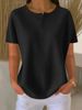 Spot Goods Women's Round Neck Waffle Knit Pullover Top Solid Color Summer Fashion Short Sleeve_ecoleips.com
