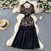 Women's French Romantic Long Dress Square Neck Summer Style Mesh Embroidery Patchwork Design Sophisticated And Elegant_ecoleips.com