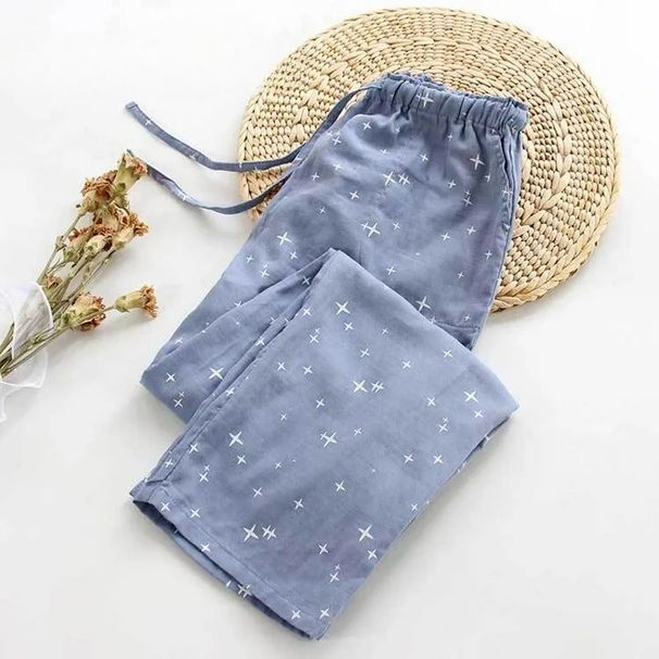 Spring Autumn Women 100%Cotton Sleep Bottoms Female Loose Plus Size Night Trousers Sleepwear Pants Lovers Casual Star Home Pants_ecoleips.com