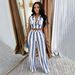 Fashion Women's Clothing Set Color Block Striped Vest Collared Shirt High Waist Wide Leg Pants TW887 European American Style Commuting_ecoleips.com
