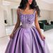 Women's Clothing Purple Beads Sparkling Evening Dress With Straps, Gorgeous Swing, Slimming And Elegant Dress_ecoleips.com