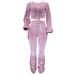 Women's Clothing autumn and winter sexy navel-baring long-sleeved top solid color micro-flared pants two-piece set_ecoleips.com