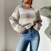 Oversized Color-Block Sweater – Drop Shoulder Long Sleeve Knit Top (S-L,Apricot,Black))_ecoleips.com