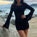 New Hollow Texture Round Neck Long Sleeve Holiday Short Dress Beach Sunscreen Halter Short Skirt_ecoleips.com