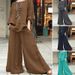 Women's Clothing Casual Loose Solid Color Cotton And Linen Shirt Long Sleeved Pants Suit Two Piece Suit_ecoleips.com
