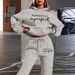 Women's Fashionable Casual Street Dance Wear Autumn/Winter Hooded Sweatshirt And Sweatpants Set Warm Perfect Letter Print Streetwear_ecoleips.com