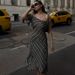 Summer Women's Slim Fit Elegant Off Shoulder Dress Asymmetrical Plaid Print Sexy Waist Cinching_ecoleips.com