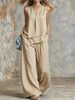 Women's Elegant Sleeveless Solid Color Top And Wide Leg Pants Set_ecoleips.com