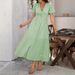 Women Stylish French V‑Neck High Waist Short Sleeve Side Slit Dress Daily Dating Vacation Outfit_ecoleips.com