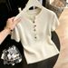 Women's Colorful Button Down Collar Short Sleeved Knit Top Slim Fit Fashionable Spring Summer Style_ecoleips.com