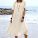 European And American Cross-border Women's Elegant Solid Color Short-sleeved Summer Dress, Loose-fitting_ecoleips.com