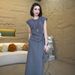 Official Image Europea Fashio 2025 Summer Loose High-Ed Feel Short Sleeve Top High Waist Skirt Two-Piece Set For_ecoleips.com
