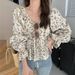 Korean-style Floral Off-shoulder Top With Drawstring Design, Slimming And Sweet Little Blouse For Women_ecoleips.com