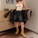 American Style Black Denim Retro Mid-Length For Women Loose Five-Point Pants Wide-Leg Straight Shorts European Size_ecoleips.com