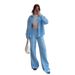 211497 Spring And Summer Pure Color Cotton Long Sleeve Cardigan Women's Clothes Loose Shirt Casual Trousers Suit_ecoleips.com