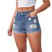Women's Clothing Tassel Ripped Print Women's Denim Shorts Slim Fit Raw Edge Hot Pants Cotton_ecoleips.com