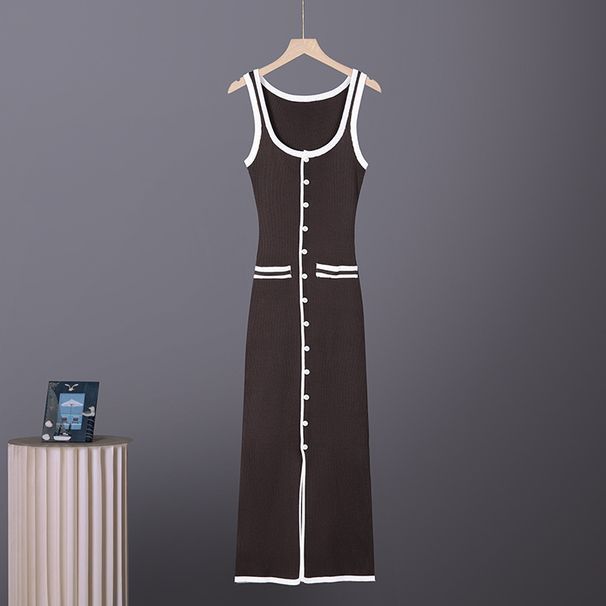 Summer Sexy Hot Girl Slim Fit Button Slit Design Hip Skirt European And American Celebrity Style Suspender Dress for Women_ecoleips.com