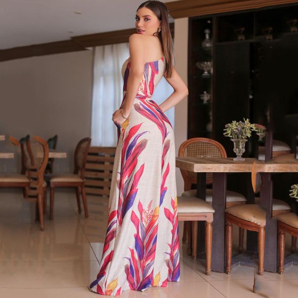 New Women's Fashion Shoulder Printed Sleeveless Dress Sexy Slim Long Dress Women's Spring_ecoleips.com