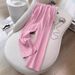 Trendy Casual Sportswear Set – Slim Fit Top & Flowy Pink Pants (Geometric Embroidery, M-XXL)_ecoleips.com