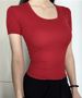 Front Shoulder Waist T-Shirt High Elastic Naked Short Sleeve Women's Waist Bottom Top_ecoleips.com