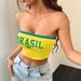 Spring/Summer Women's Spicy Style Short Bandeau Top American Print Casual Sleeveless Graphic Tee in Solid Color_ecoleips.com