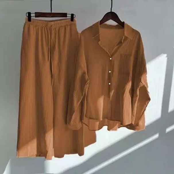 Women's Clothing Women's Retro High Waisted Loose Pants Set Plus Size Shirt Casual 2 Piece Outfit Trousers Long Sleeve For Formal & Casual_ecoleips.com