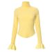 WG139 European And American Style Simple Slim-fit Half-high Collar Ruffled Long-sleeve Waist-cinching Fashionable Solid_ecoleips.com