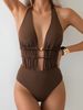 Solid Color One-Piece Bikini With Backless Crisscross Straps, Sexy Swimsuit For Women_ecoleips.com