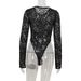 Fashion Sexy Women's Lace Jacquard Perspective Slim Long Sleeve Spice Girls Ladies Onesie_ecoleips.com