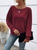 Women's Long Sleeve Round Neck Pullover T-Shirt - Comfortable Loose Fit Solid Color Casual Top With Contrast Panels_ecoleips.com