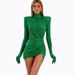 Women's Clothing New Hot Style Green Sequined Sleeves Small High Collar Dress Fashionable Party Performance Dress_ecoleips.com
