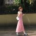 Pink Floral Print Camisole For Women, Summer 2025 New Style, Fairy-like, Slimming, Waist-cinching Long Dress_ecoleips.com