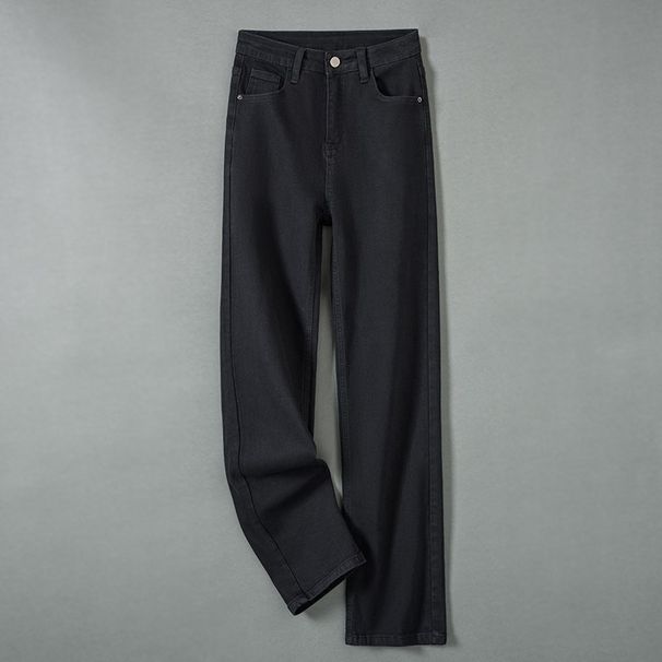 High-Quality Thickened Fleece-Lined Straight-Leg Jeans 2025 Autumn/Winter Warm Slim-Fit Cigarette Pants For Petite Women_ecoleips.com