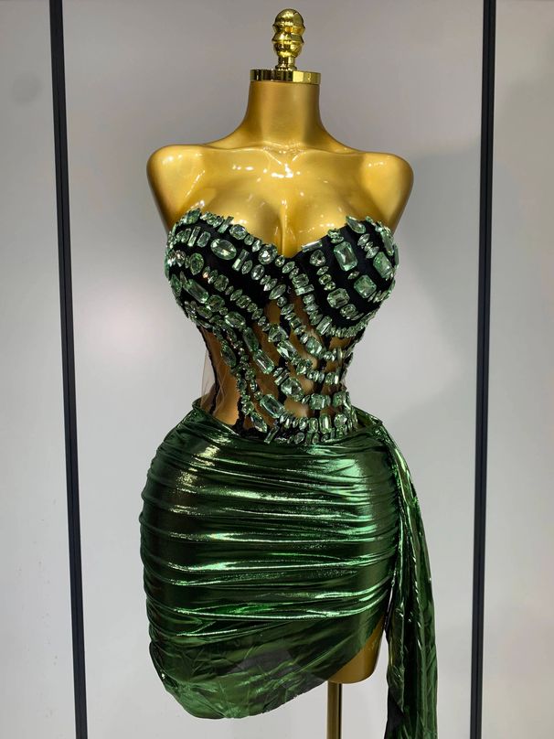 Women Sexy Singer Dance Perform Costume Nightclub Bar Girl Sparkly Diamond Skirt Two Piece Set Evening Party Hotwife Outf QBV8_ecoleips.com