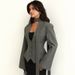 2026 New Fashion Solid Color V-Neck Scarf Decorated Long Sleeve Casual Blazer Jacket Top_ecoleips.com