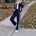 Color Block Women's Two Piece Set Long Sleeved Jacket And Striped Straight Leg Pants Casual Clothing_ecoleips.com